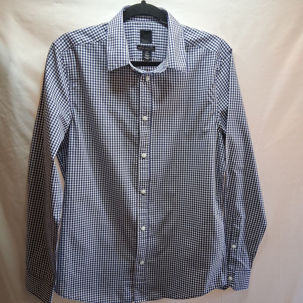H&M Dressed Slim Fit Button Up Long Sleeve Women Shirt Navy and White Size  M